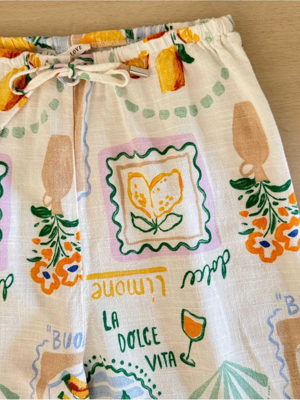 Label of Love Ciao Bella Lemon Print Wide Leg Linen Blend Pants Size Small - Picture 3 of 8